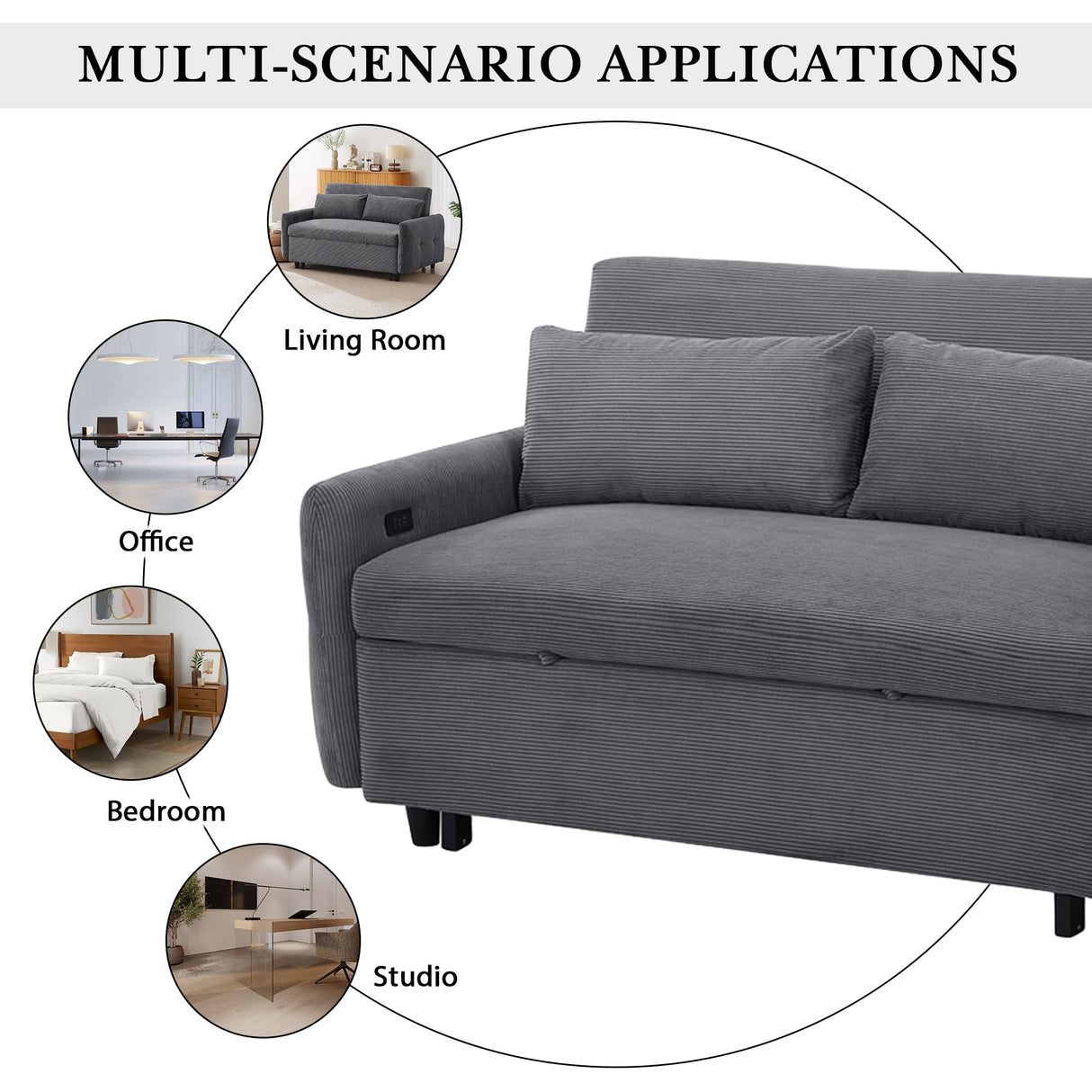 Merax Pull-Out Sofa Bed with Adjustable Backrest and Two Throw Pillows, 2 Seat Loveseat Lounge & Type C and USB Ports, 3 in 1 Convertible Sleeper Couch for Living Room, Dark Grey Merax