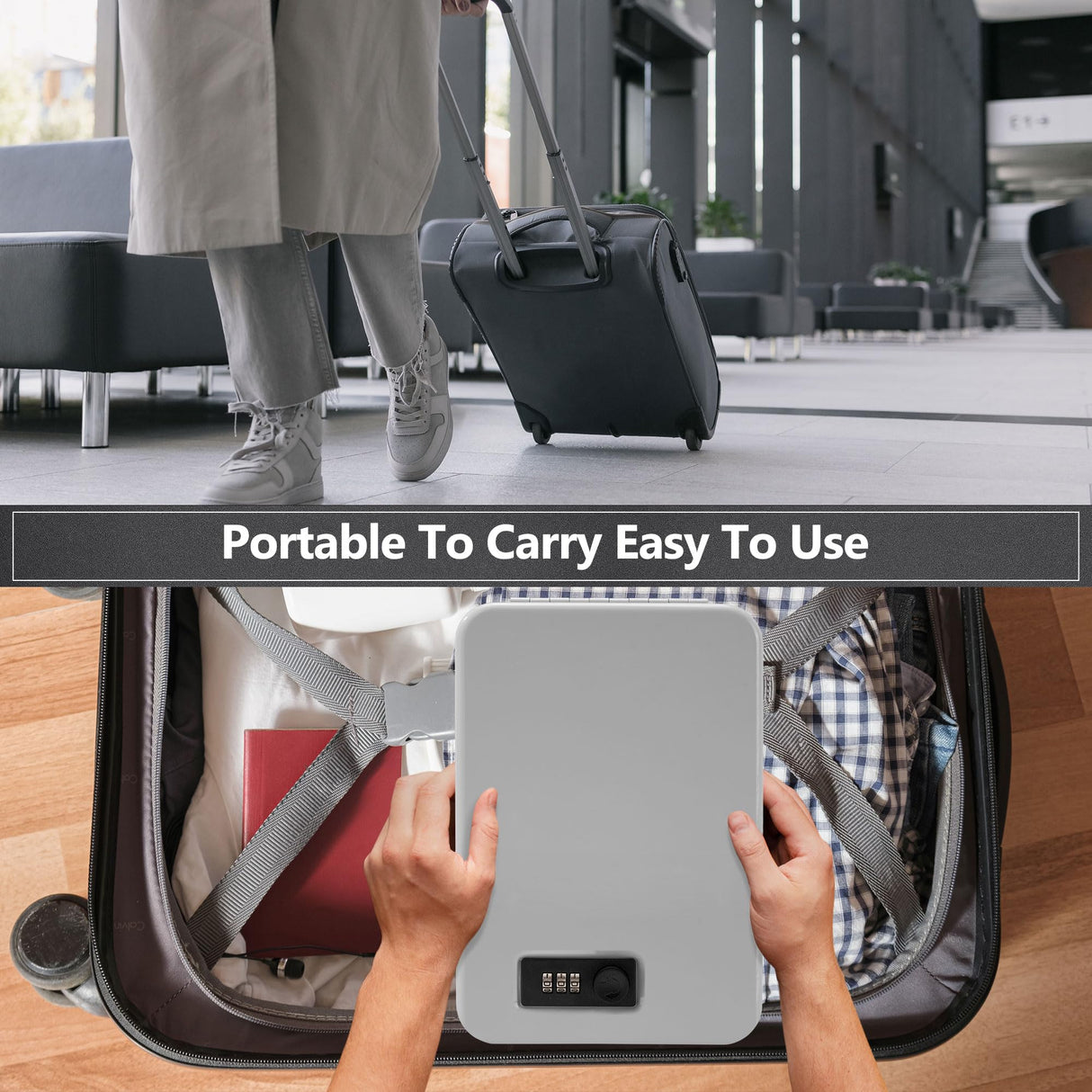 Sgorlds Gun Safe for Pistol, Portable Handgun Lock Box with Combination Lock, Pistol Safe for Car, Home, Travel, 11.5" x7.5" x2.5", Gray Sgorlds