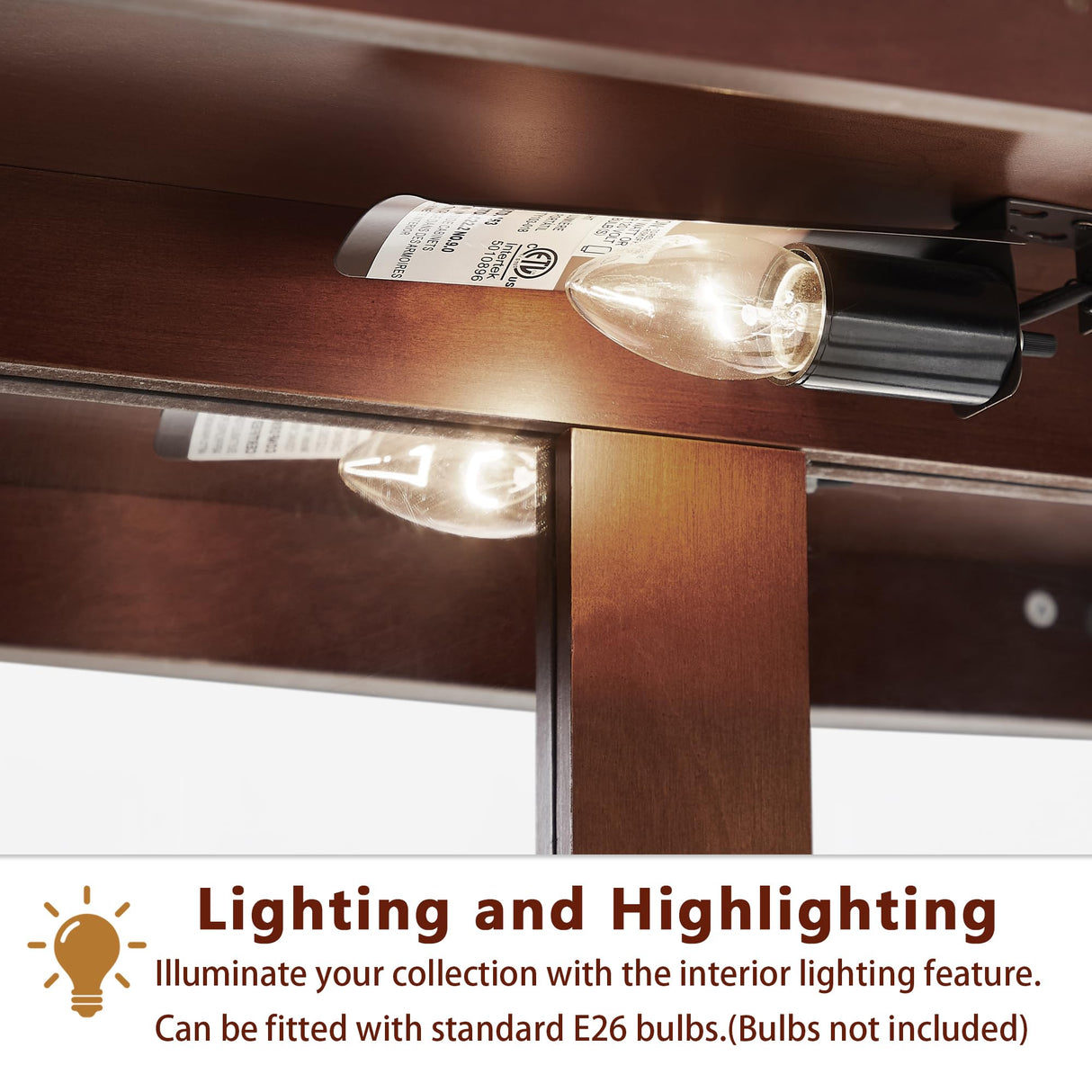 Dolonm Curio Cabinet with Tempered Glass Doors, Curio Cabinets with Mirrored Back Panel and Adjustable Shelves, Lighted Display Cabinet for Home, Dolonm