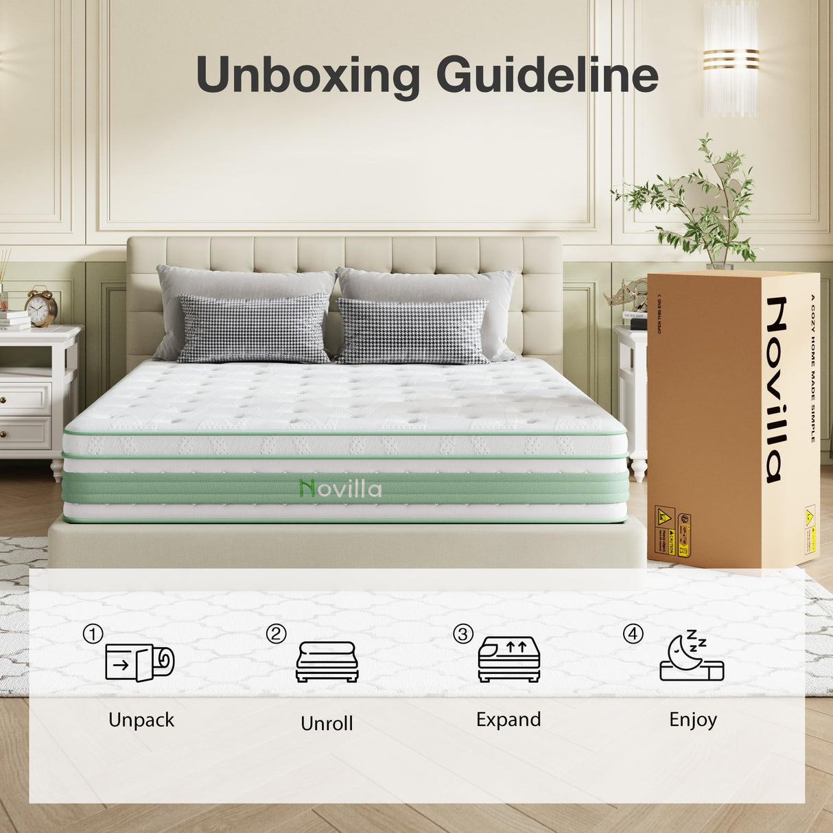 Novilla King Size Mattress 14 Inch, Hybrid Mattress King for Motion Isolation, Gel Memory Foam with Pressure Relief for Cool Night Sleep, Medium Firm Mattresses with Pillow Top, Certipur-Us Certified Novilla