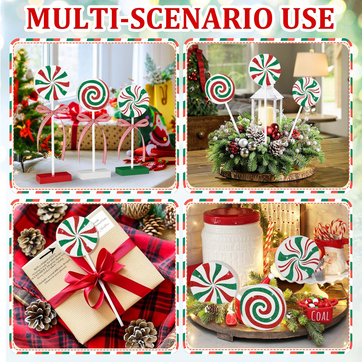 3 Pieces Christmas Table Decorations Wood Candy Set, Red and Green Christmas Tiered Tray Decor,Rustic Christmas Candy Table Decorations for Home Tables (Red and Green) Sereliy