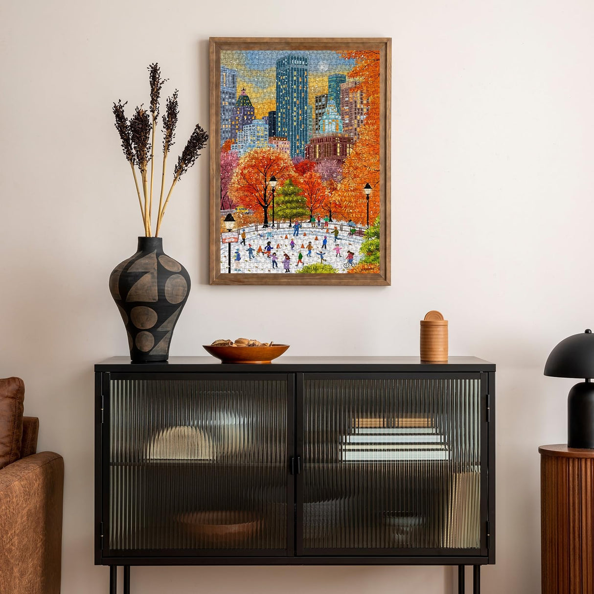 Fall Central Park Puzzles 1000 Pieces for Adults, Fun Fall Winter Snow Jigsaw Puzzle, Autumn Art Puzzle Collage as Home Decor BBOLDIN