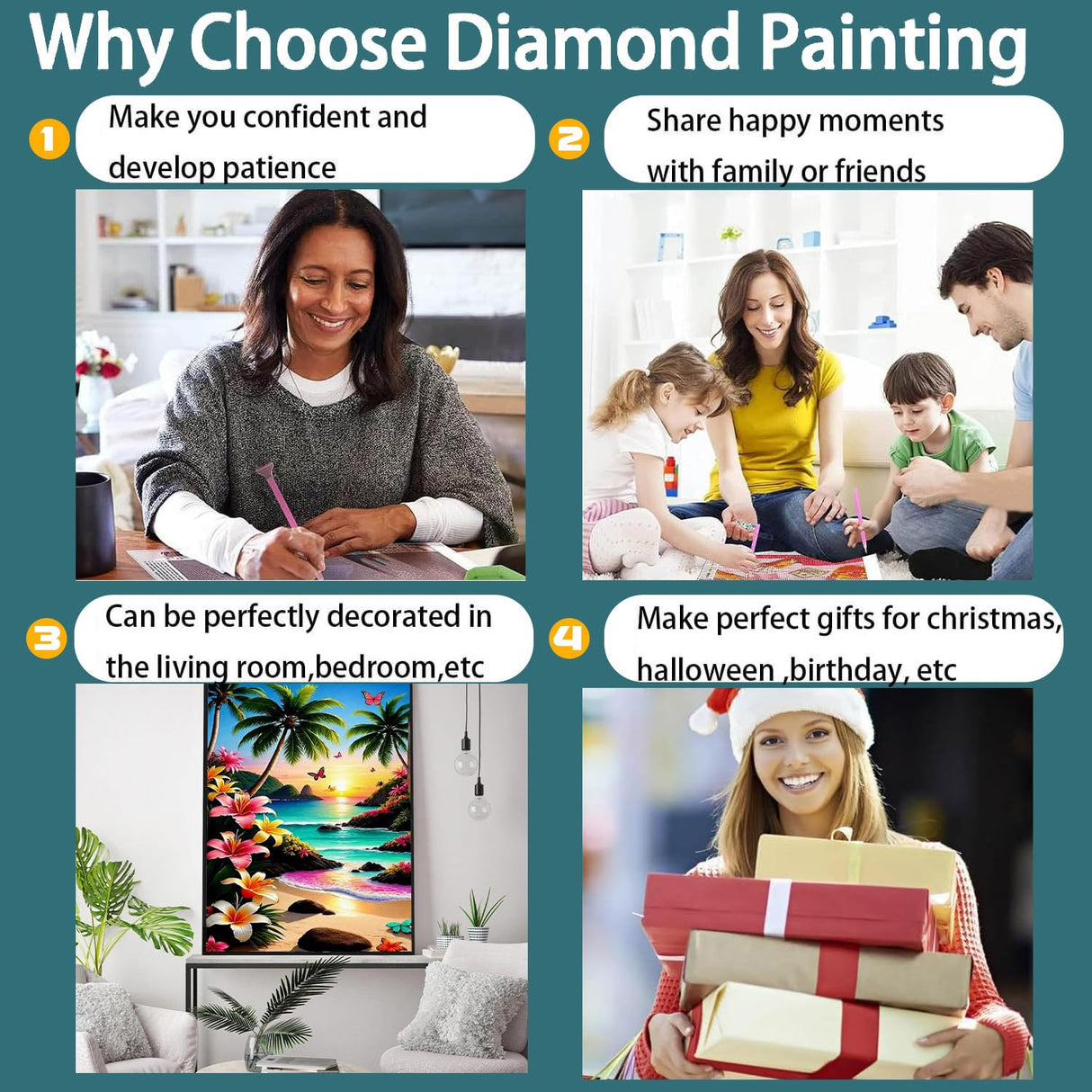 ajepon Beach Diamond Art Kits for Adults - Beach Diamond Painting Kits, Seascape 5D Diamond Painting for Adults, Gem Art Kits for Wall Home Decor Arts Craft 12x16inch ajepon