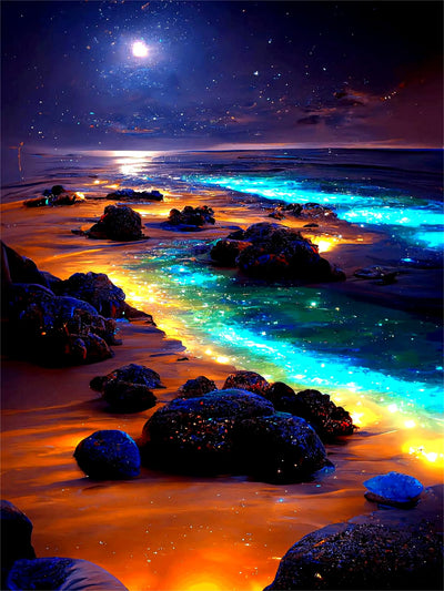 Yunnuo Diamond Art Kits for Adult,Moonlight Beach Diamond Painting for Beginners,DIY Full Drill Paint with Diamond,Moon Scenery Gem Art and Crafts,Office and Home Wall Decor Gifts (12x16inch)