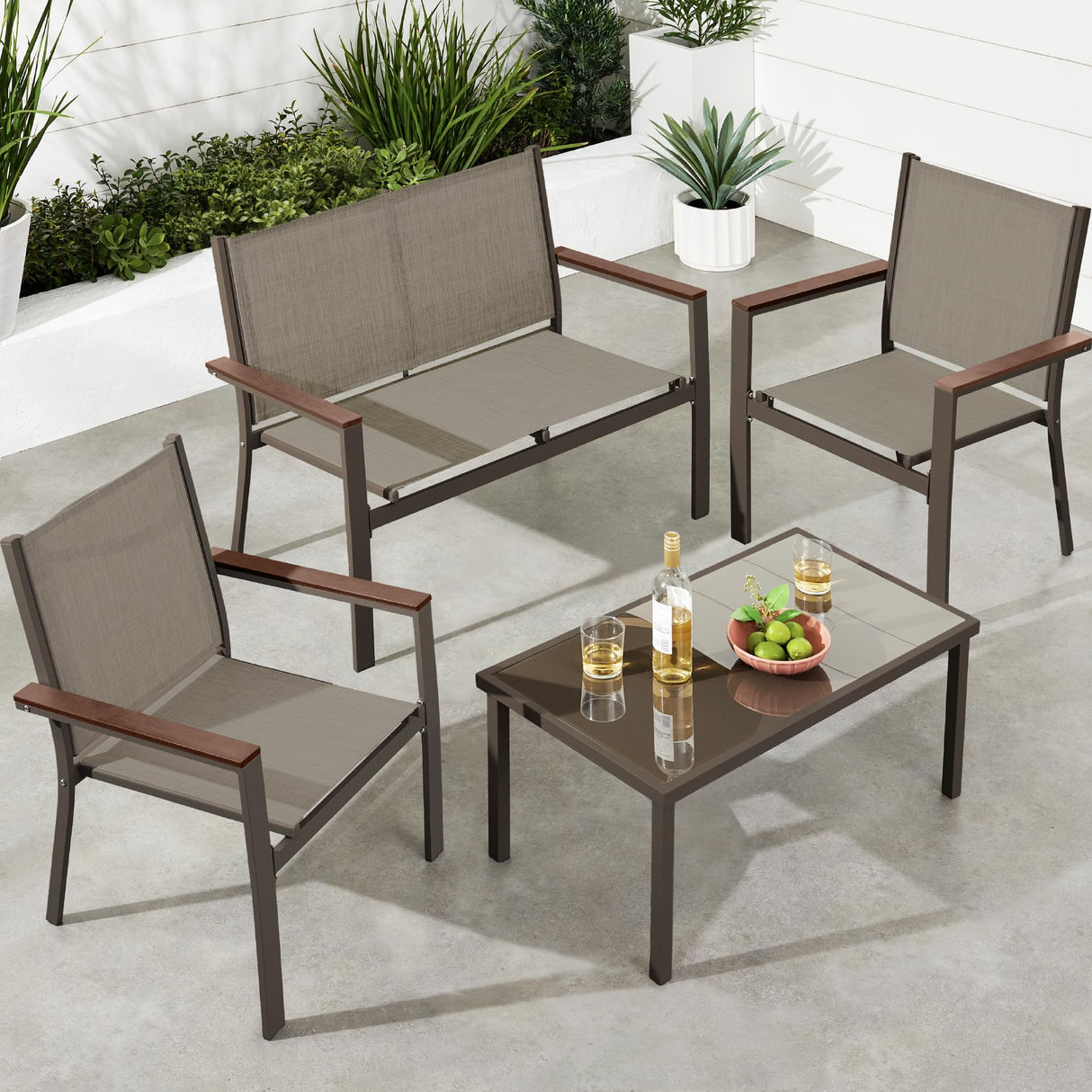 Best Choice Products 4-Piece Outdoor Textilene Patio Conversation Set, Backyard Furniture w/Loveseat, Coffee Table, Steel Frame - Brown/Brown Best Choice Products