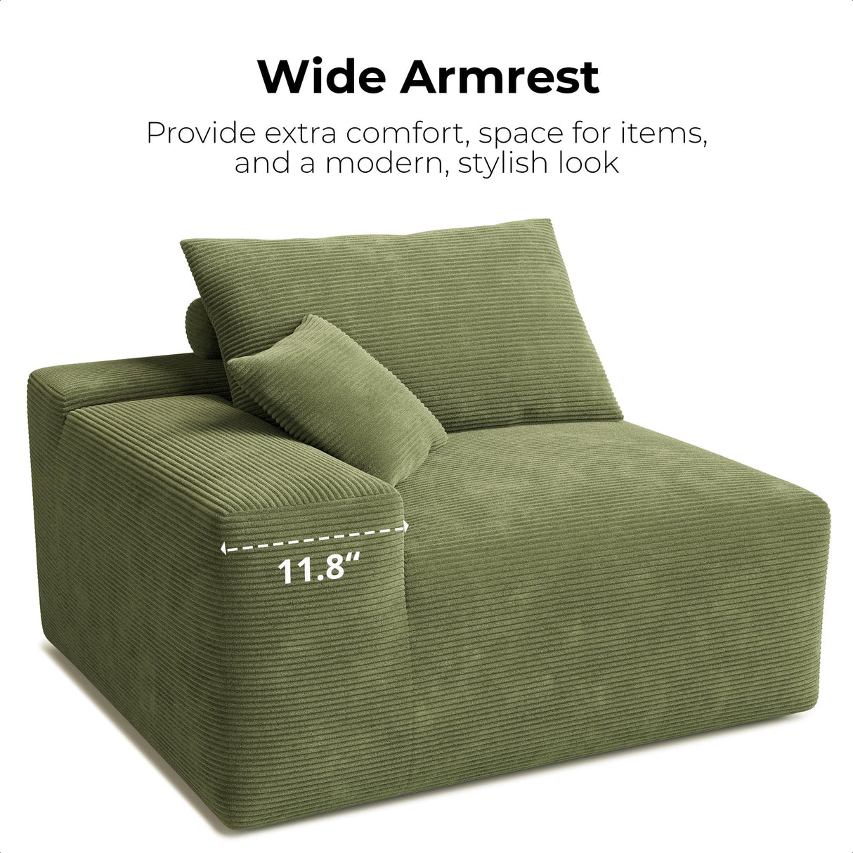 LIKIMIO 120" Modern L-Shaped Modular Sectional Sofa for Living Room, Corduroy Upholstery Green, Oversized 3-Seater Couch with Deep Seat and Movable Ottoman – No Assembly LIKIMIO