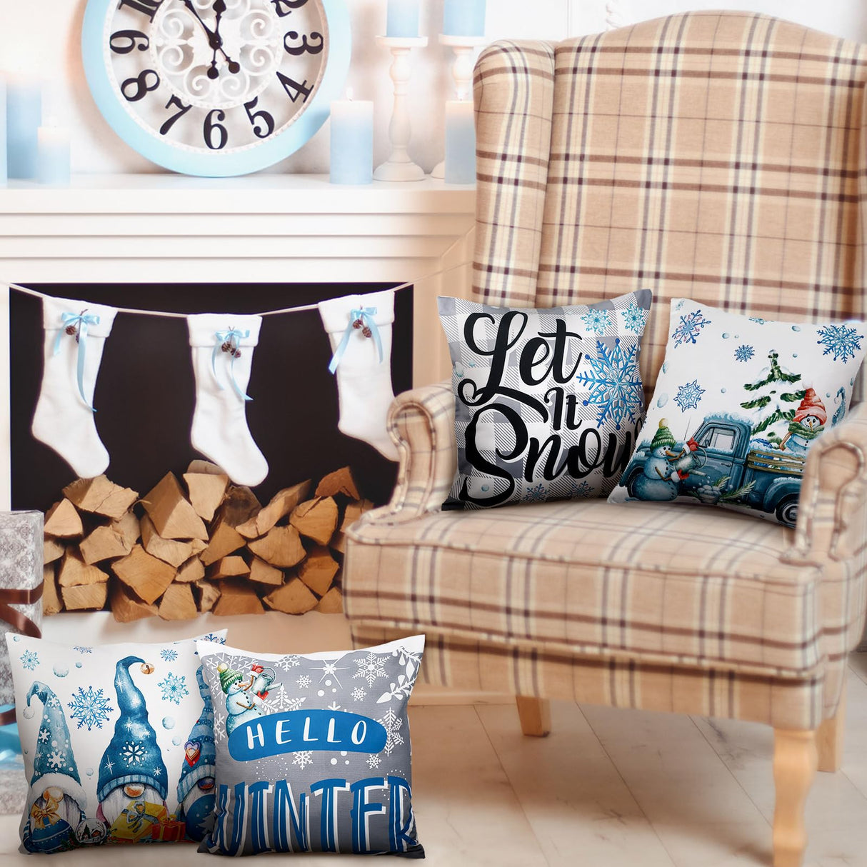 Preboun 16 Set Holiday Pillow Covers 18 x 18 Inch Winter Throw Pillow Covers Seasonal Pillowcases Fall Gnome Pillowcases Spring Flower Summer Sunflower Plaid Cushion for Home Farmhouse Decor Preboun