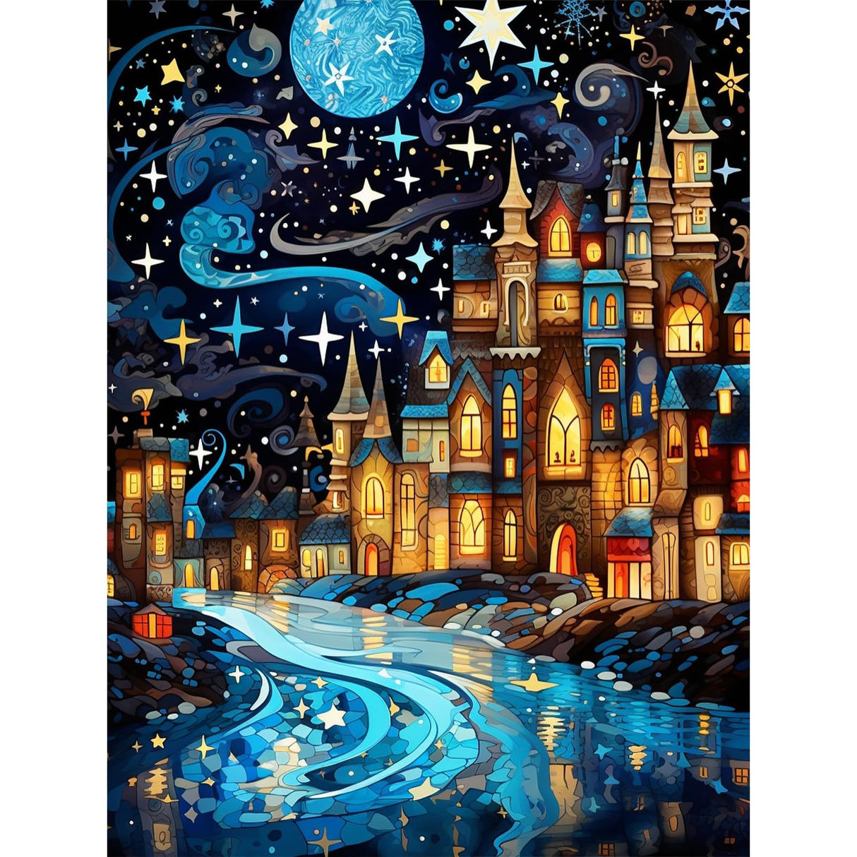 Lophomie Diamond Art Kits for Adults, 5D DIY Starry Night Diamond Painting Kits for Adults Beginners, Diamond Dots Kits Gem Arts Crafts for Home Wall Decor 12x16 Inch Lophomie