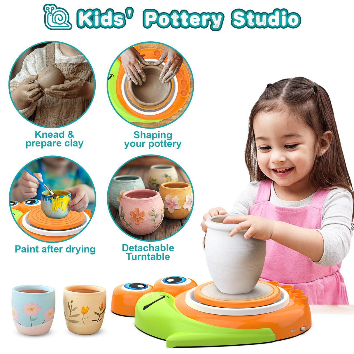 Pottery Wheel for Kids-Complete Pottery Painting Kit Arts and Crafts for Kids Ages 8-12, Clay Sculpting Tools with 1.7lb Air Dry Clay, Birthday Christmas Gifts Toys for Boy Girls Age 6 7 8 9 10 11 12 Fedonak