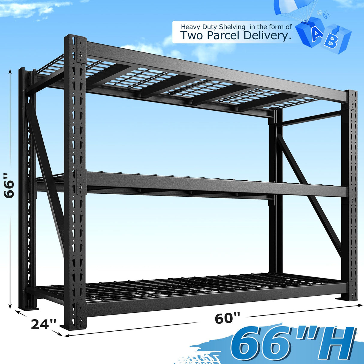 Bepatio 8250LBS Garage Shelving Heavy Duty Storage Shelves Industrial Metal Shelving Adjustable 3-Tier Shelves for Garage, Warehouse Basement 24" D × 60" W × 66" H Bepatio