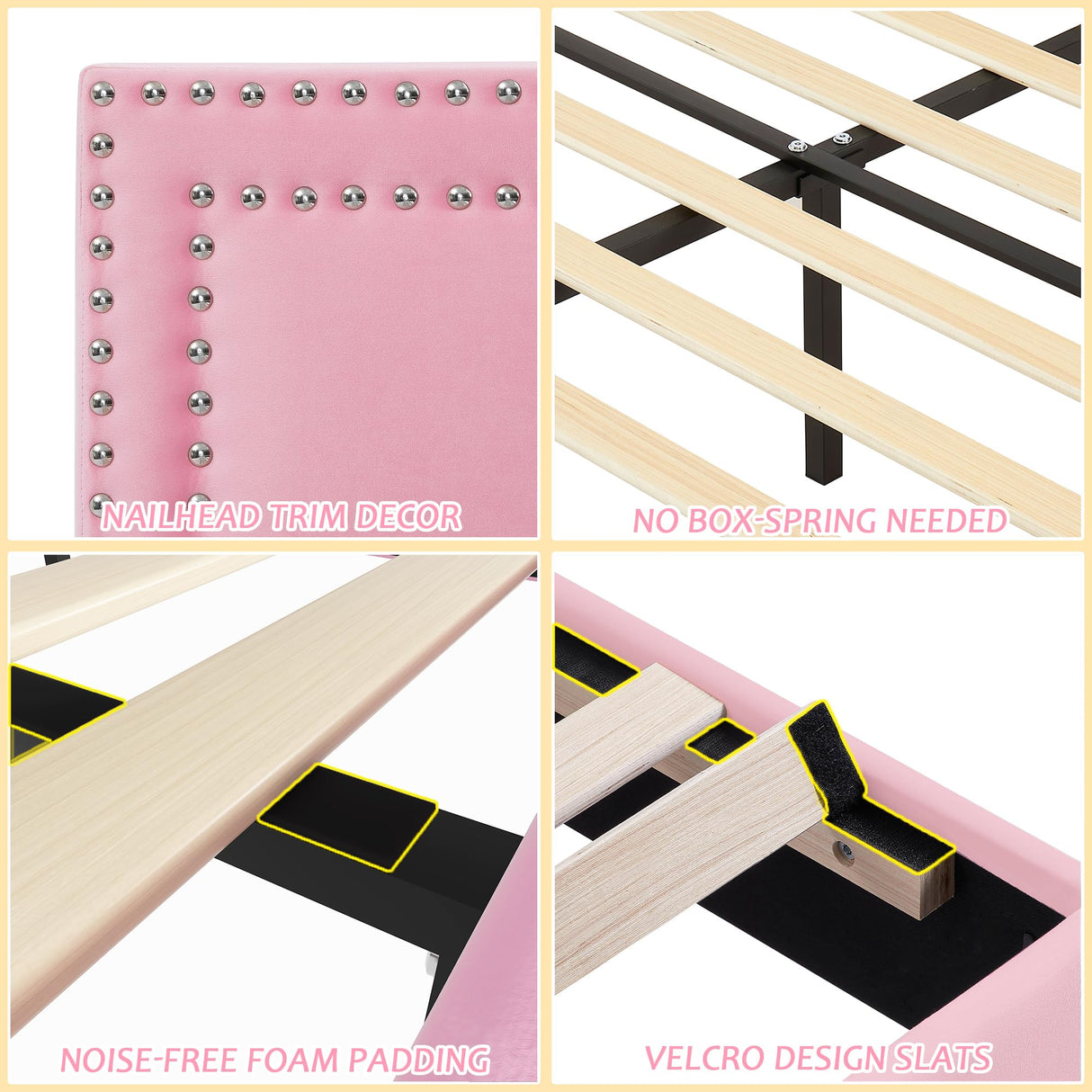 VECELO Full Size Bed Frame with Adjustable Upholstered Headboard, Wooden Slats Platform, Noise-Free Design, Easy Assembly VECELO