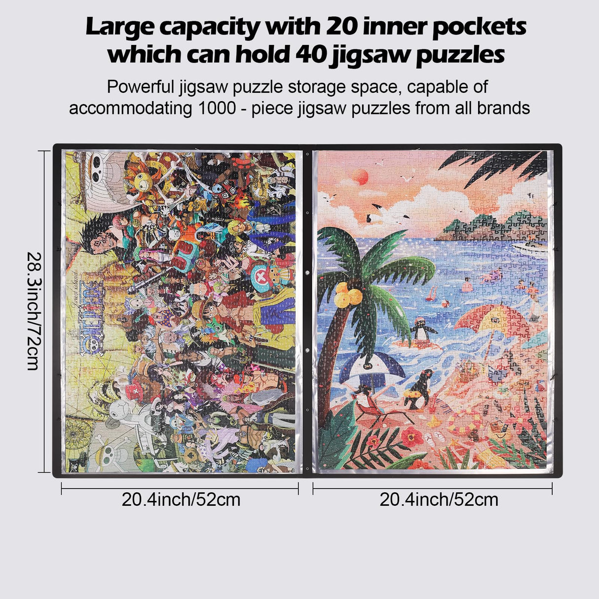 ZFCLXX Puzzle Storage Folder Keeper for Enthusiasts, 20"x 28" Iarge Capacity 1000-Pieces Puzzle Organizer Accessory, 20 Transparent High Definition Pockets, Movie Poster Storage Clip,Dust-Proof ZFCLXX