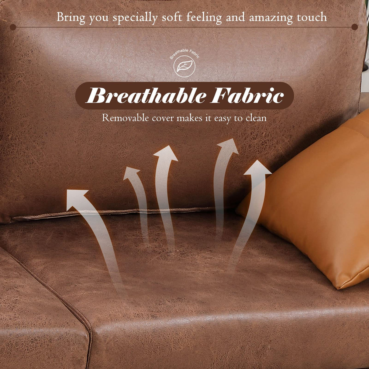 Esright 79 Inch Sofa Couch for Living Room, Small Couches, Faux Leather Loveseat, Mid Century Modern Sofas, Brown Comfy Love Seat for Bedroom, Apartment, Lounge, Office Esright