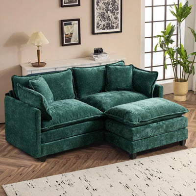 SoarFlash Chenille 71.6" Sectional Sofa, Comfy L Shaped Modular Coush Sofa with Ottoman, Modern 2 Seat Couch Deep Seat Sofa Set for Living Room,Green