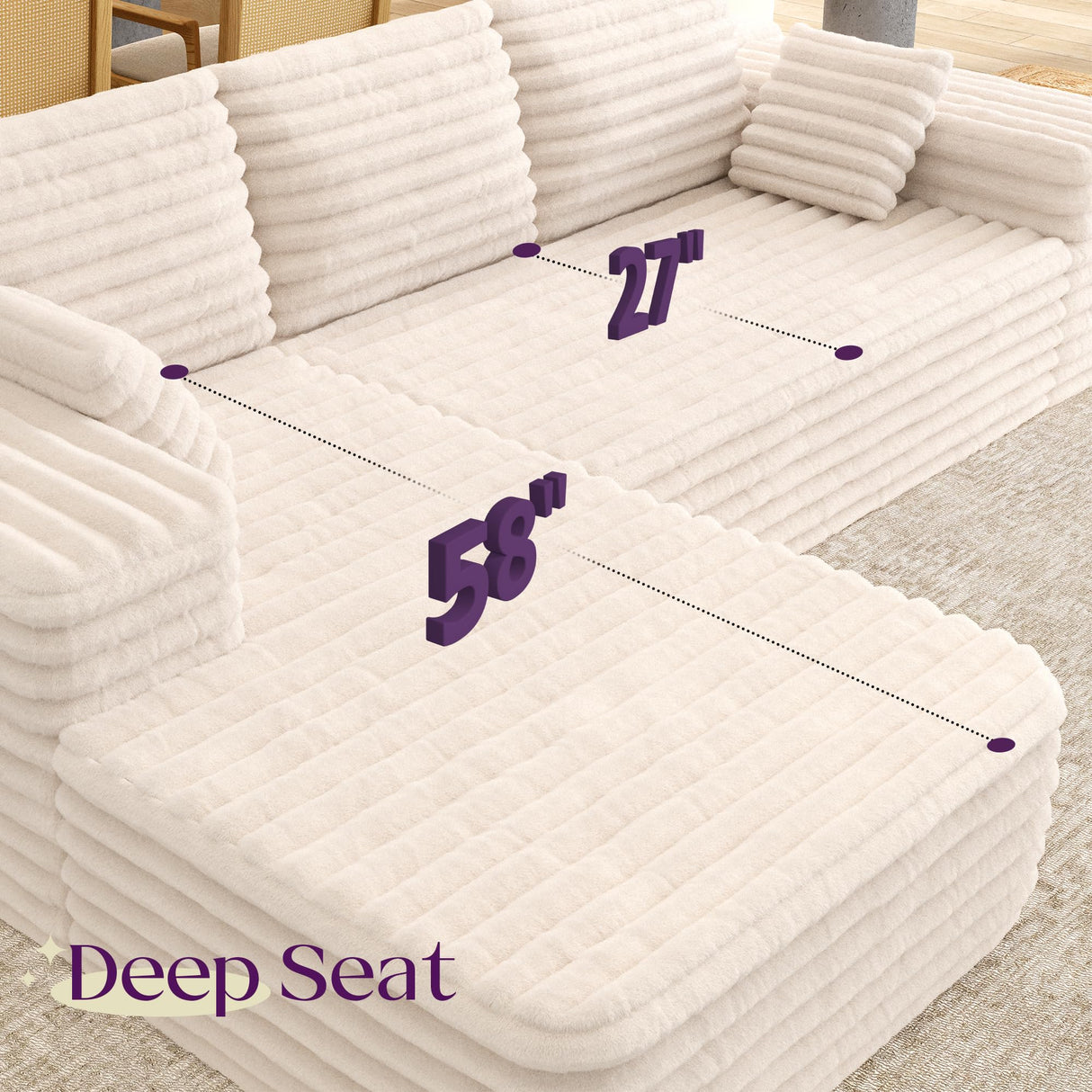 VanAcc 106" Oversized Modular Sectional Sofa, Deep Seat Cloud Couch with Corduroy Upholstery, L Shaped Boneless Sofas, Easy No-Assembly Lounge Couches for Living Room, Cream VanAcc