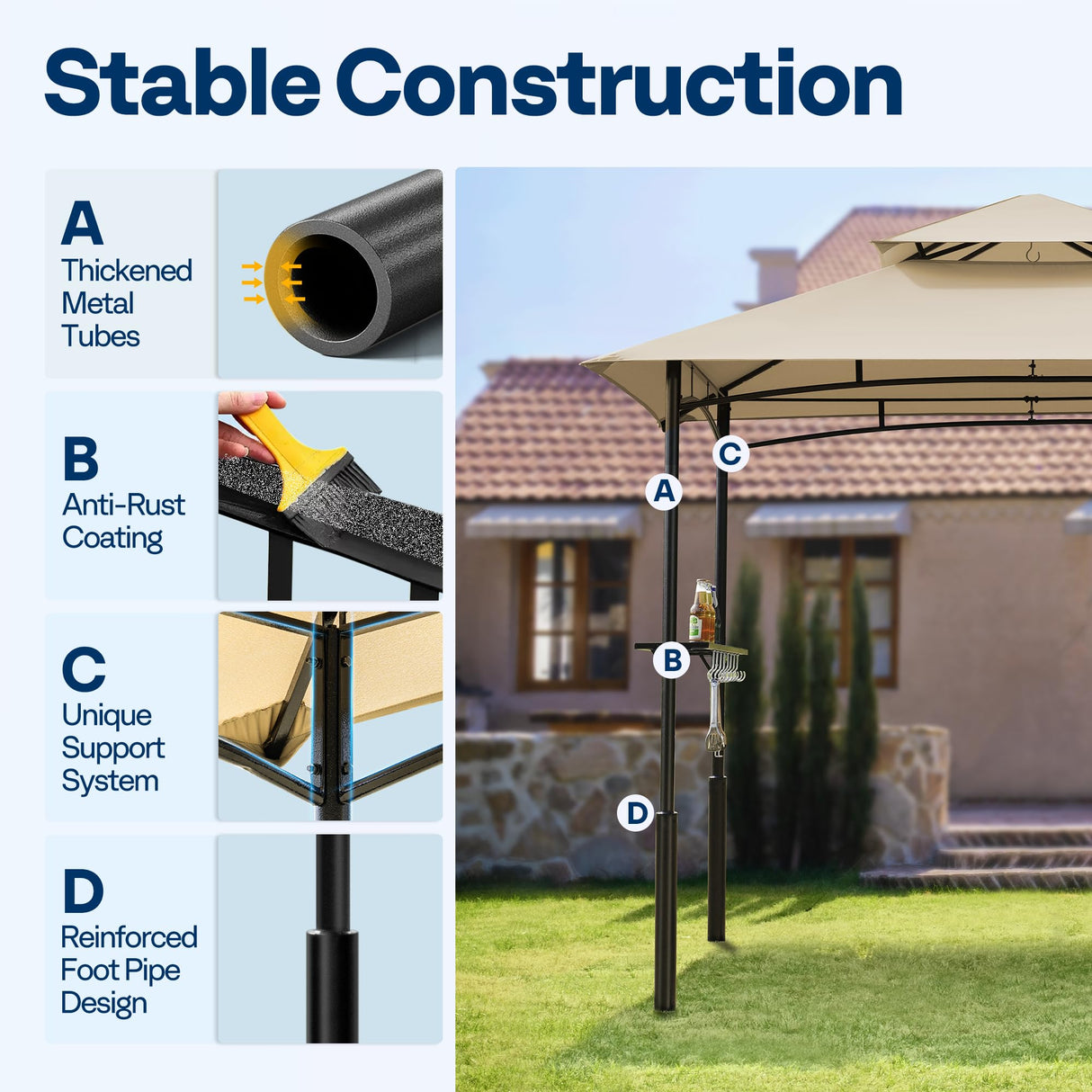 VIVOHOME Grill Gazebo Outdoor BBQ Patio Canopy Tent with Double Tiered Vented Top & 2 Side Shelves, Taupe VIVOHOME