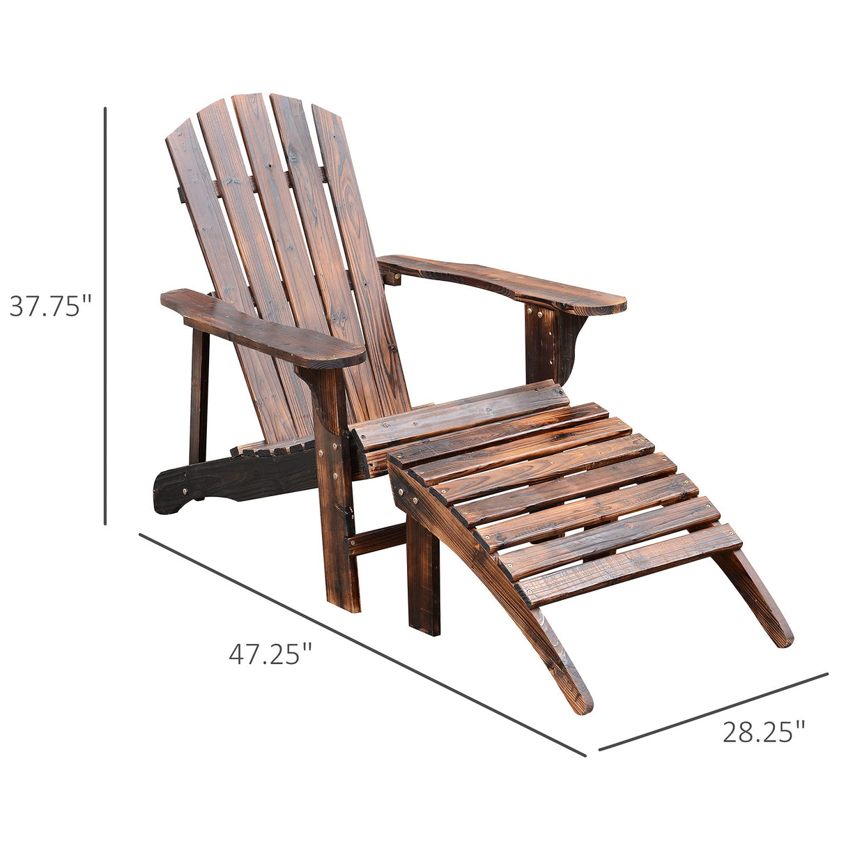 Outsunny Wooden Adirondack Chair with Ottoman,Outdoor Fire Pit Chair,Patio Lounge Chair Supports Up to 330 Lbs, Rustic Brown Outsunny