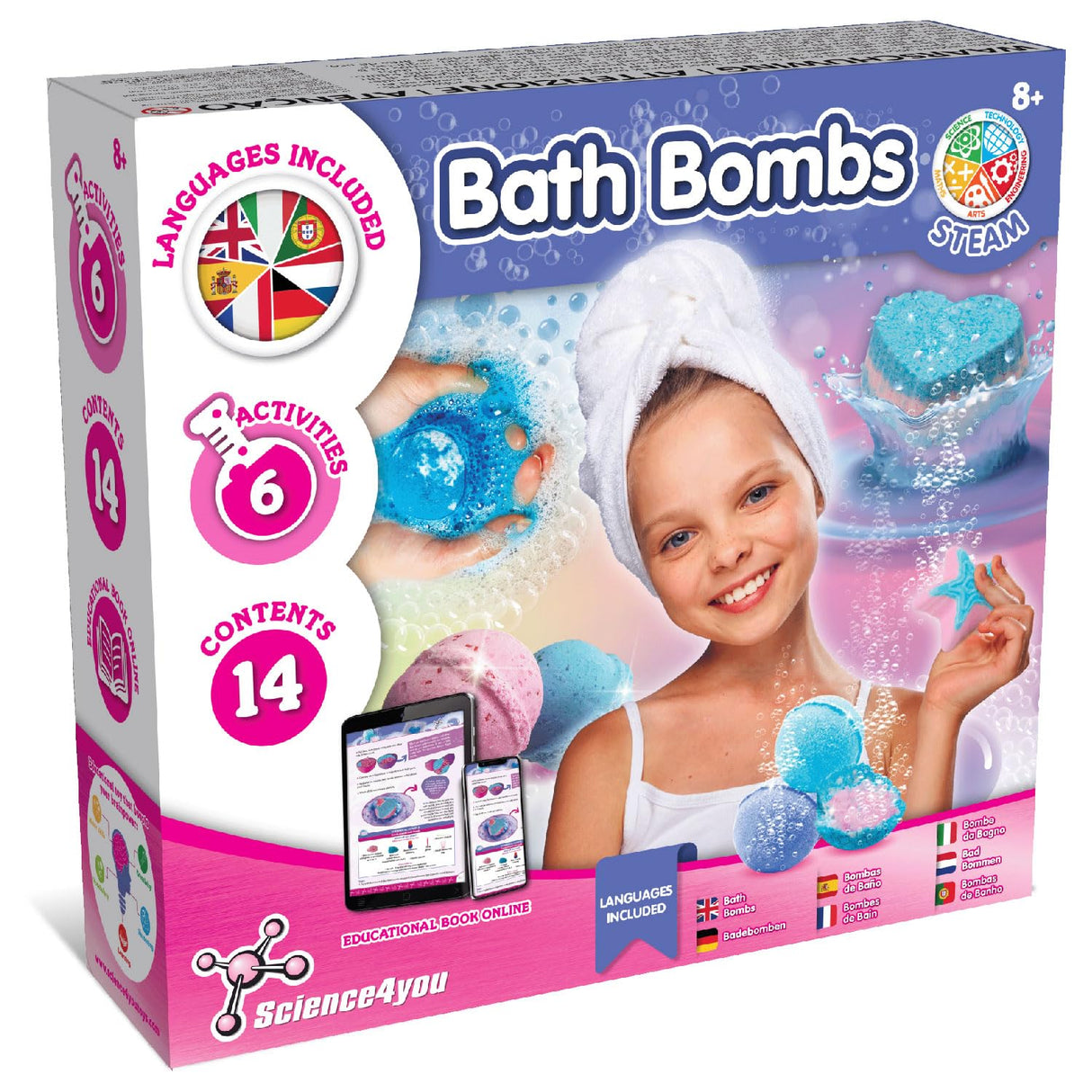 Science4you - Bath Bomb Making Kit for Kids +8 Years Old - Make Your Own Bath Bombs with 6 Science Experiments for Childrens - Educational Science Kits for Kids Age 8, Gift Set for Girls Science4you