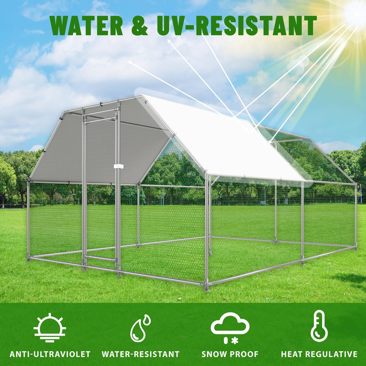 NUGRIART Large Metal Chicken Coop Walk-in Poultry Cage with Water-Resident and Anti-UV Cover Duck Rabbit Cat House Outdoor Chicken Run Pen with Flat Roof Cage NUGRIART