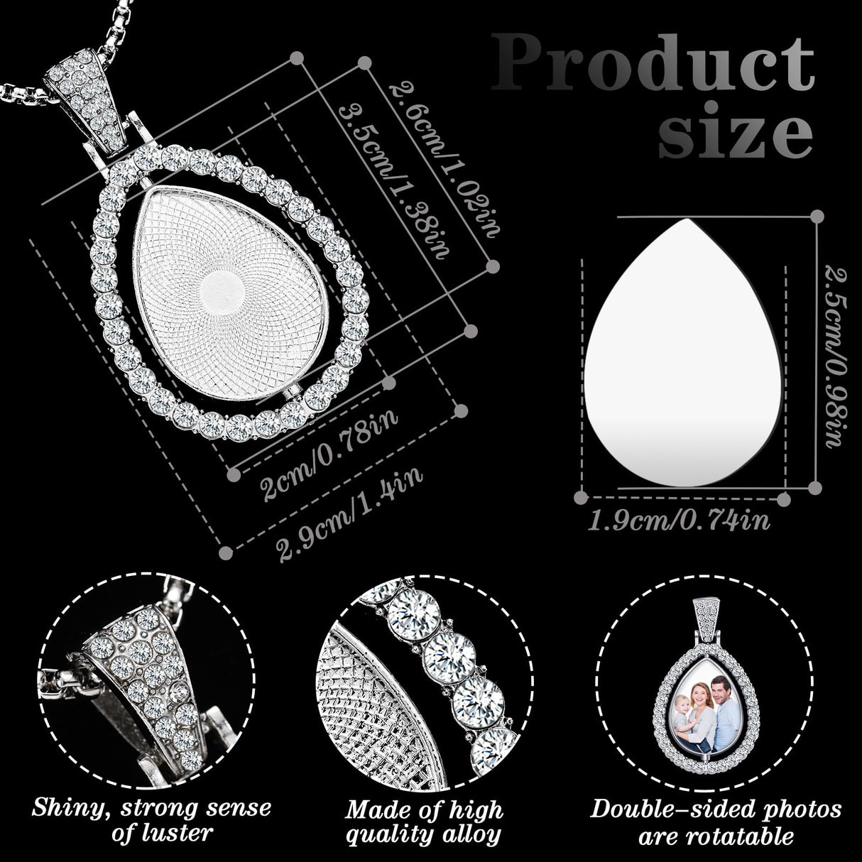 Junkin 24 Pcs Sublimation Rhinestone Trays Pendant Set, Including 6 Double Sided Blank Rhinestone Bezel Trays, 6 Pcs Thick Chains with 12 Sublimation Discs for Making (Multiple Style) Junkin