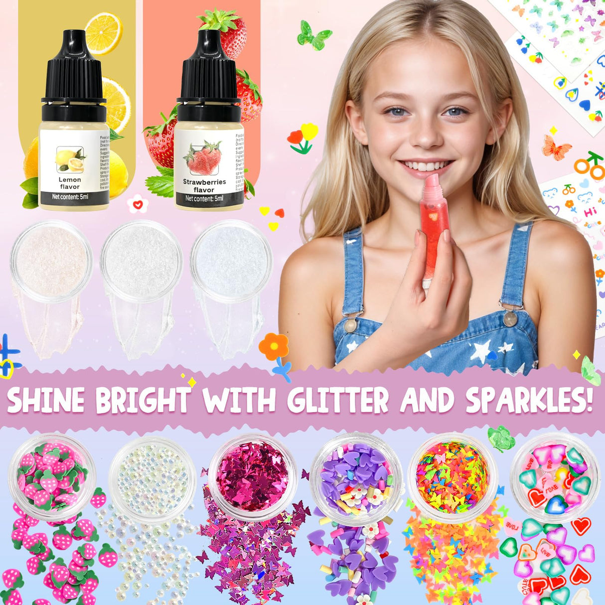 JCOOS DIY Lip Gloss Oil Make Your Own Lip Gloss Kit, Inspired Lip Oil Base with Pigment, Flavoring Oil, Glow Tubes, Kids' Christmas Gifts Jcoos