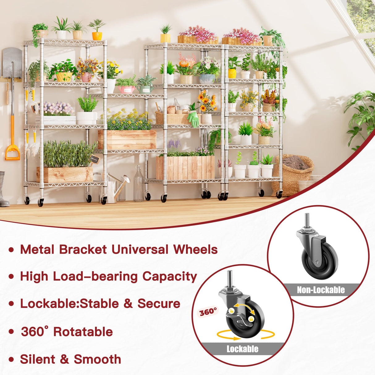 PrimeZone 75" H Wire Shelving 5 Tier Slim Steel Storage Metal Shelves with Wheels,Adjustable Kitchen Utility Shelving Unit,Pantry Rack Rolling Metal Shelf Chrome 24" Wx18 Dx75 H PrimeZone