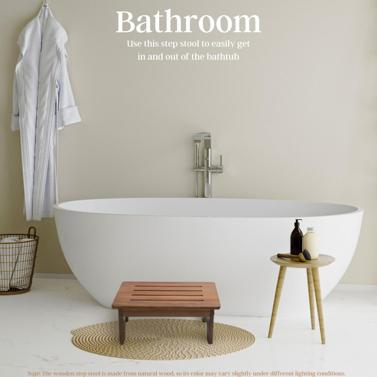 Perfnique Wooden Step Stool, 6.5" One Step Stool for Adults Kids Elderly, 300lb. Load Non-Slip Acacia Wood Step Stools for High Beds, One Step Ladder for Bedroom, Kitchen, Bathroom (Natural,6.5in) PERFNIQUE