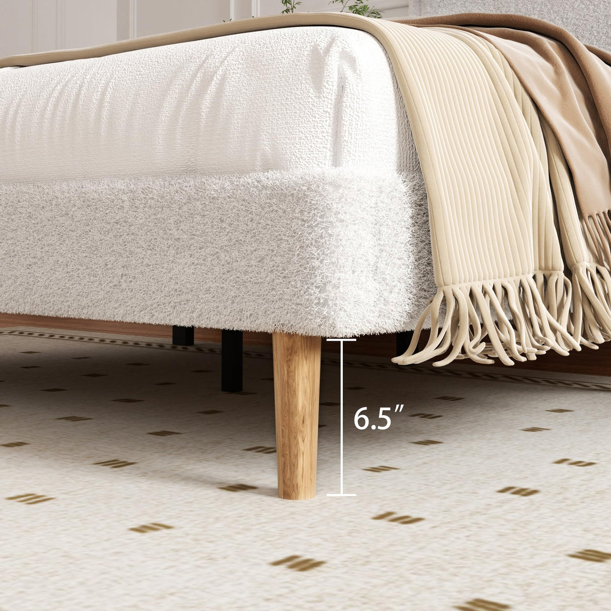 viplov King Size Boucle Bed Frame, Upholstered Platform Bed Frame with Adjustable Headboard, Anti-Collision Soft Rounded Corners, No Box Spring Needed, Easy Assembly, Noise Free, White viplov