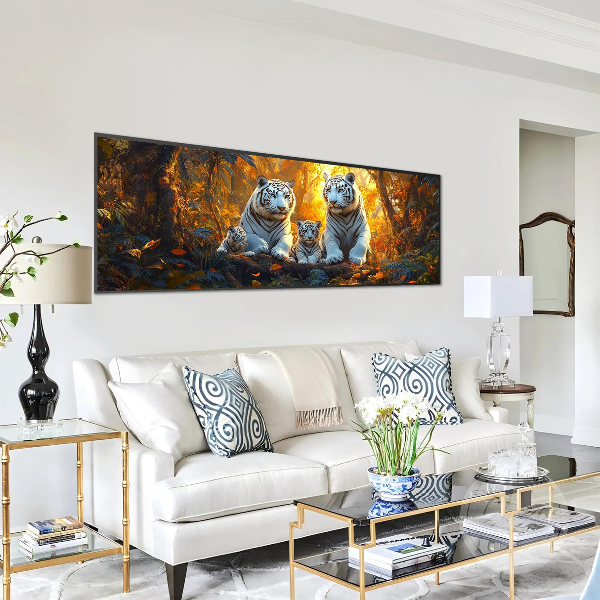 Pavemlo 5D Large Diamond Art Kits for Adults Tiger, Full Drill Big Diamond Painting Kits Animal Pictures Paint with Diamonds, DIY Cross Stitch Art Rhinestone Craft for Home Wall Decor 12x31.5 inch Pavemlo