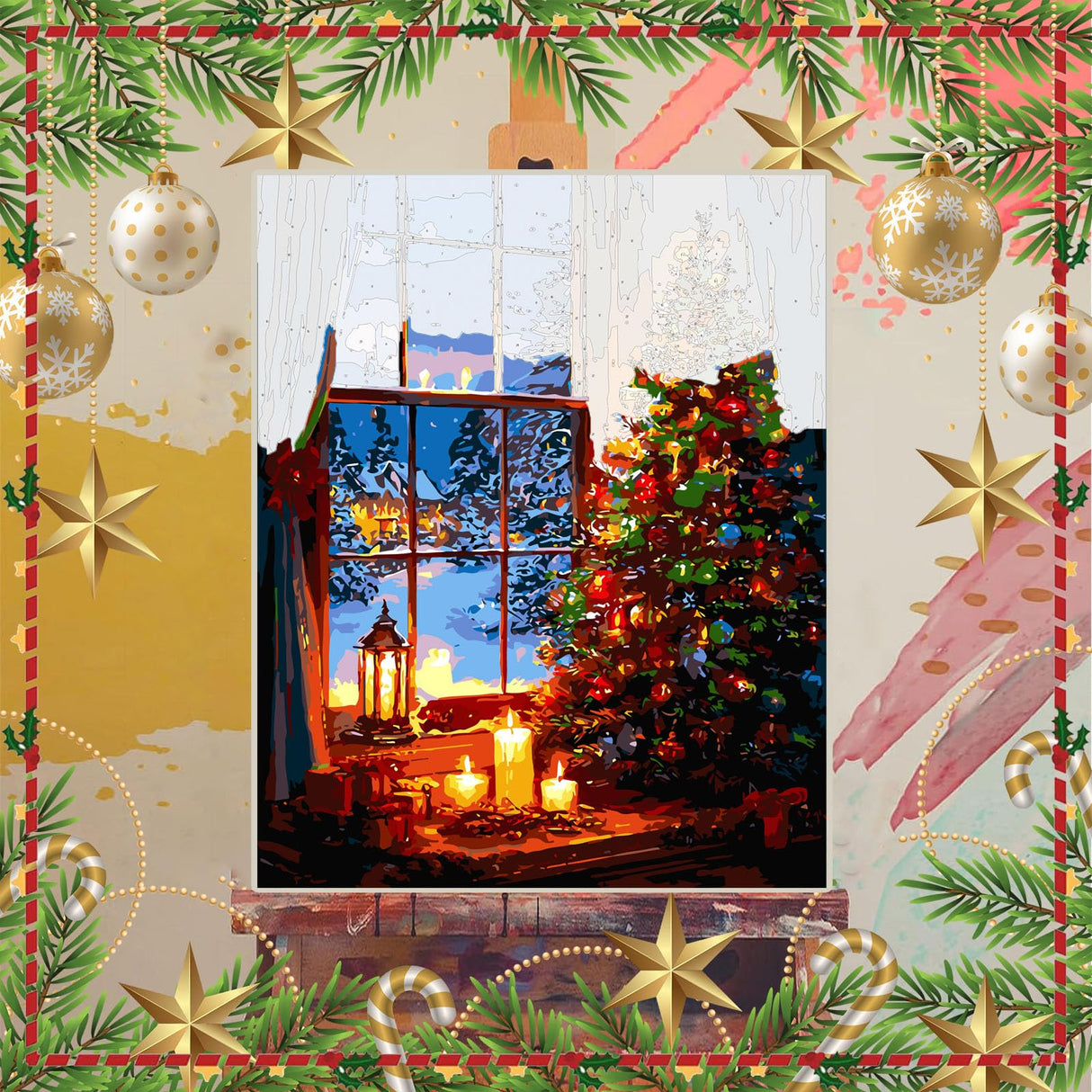 xackcme Christmas Tree Paint by Numbers for Adults, Christmas Paint by Number on Canvas Without Frame, DIY Xmas Oil Painting for Gift Home Wall Decor (16x20 inch) xackcme