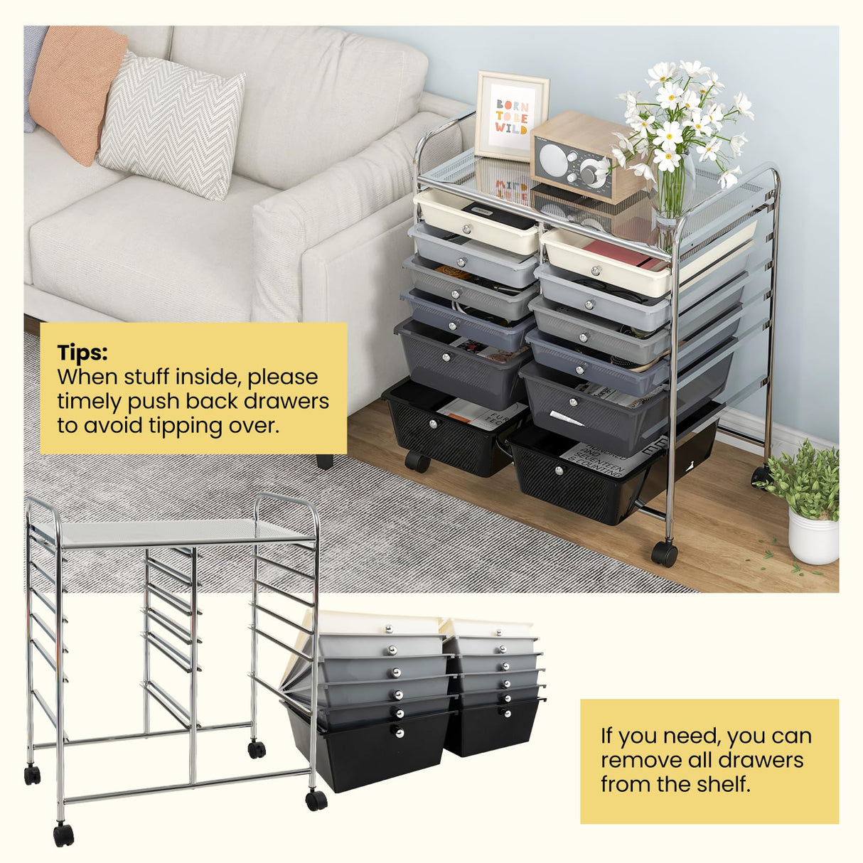 Giantex 12 Drawer Rolling Storage Cart Tools Scrapbook Paper Office School Organizer (Black Gradient) Giantex