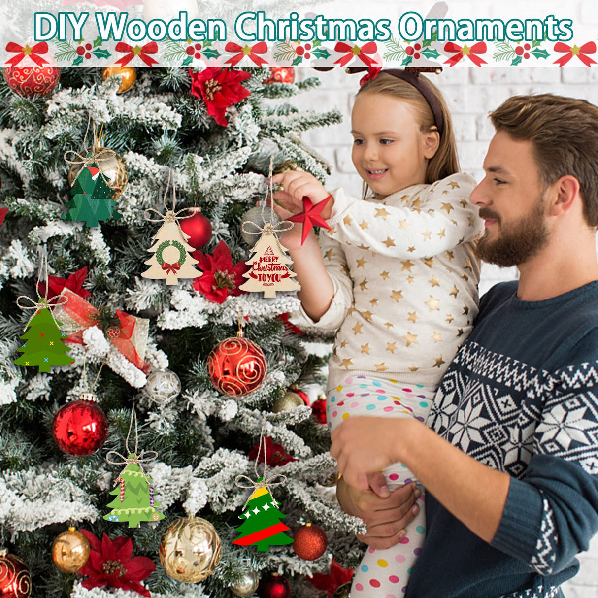 150 Pieces Wooden Christmas Tree Cutouts Crafts Embellishments Unfinished Christmas Tree Hanging Ornaments Blank Christmas Tree Wood Cutouts Slice with Ropes for DIY Crafts Christmas Xmas Decoration AWIZOM