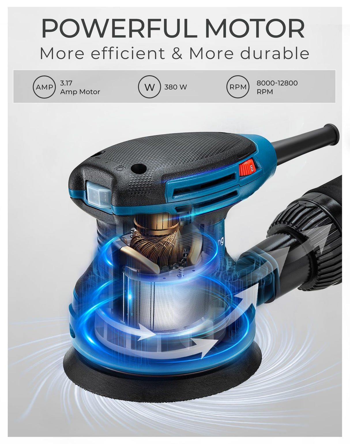 Dong Cheng 5-Inch Random Orbital Sander 380W 12800OPM Electric Palm Sander, 6 Variable Speeds, with 20pcs Sandpaper & Detachable Dust Bag, Power Sander for Woodworking, Sanding & Polishing Dong Cheng