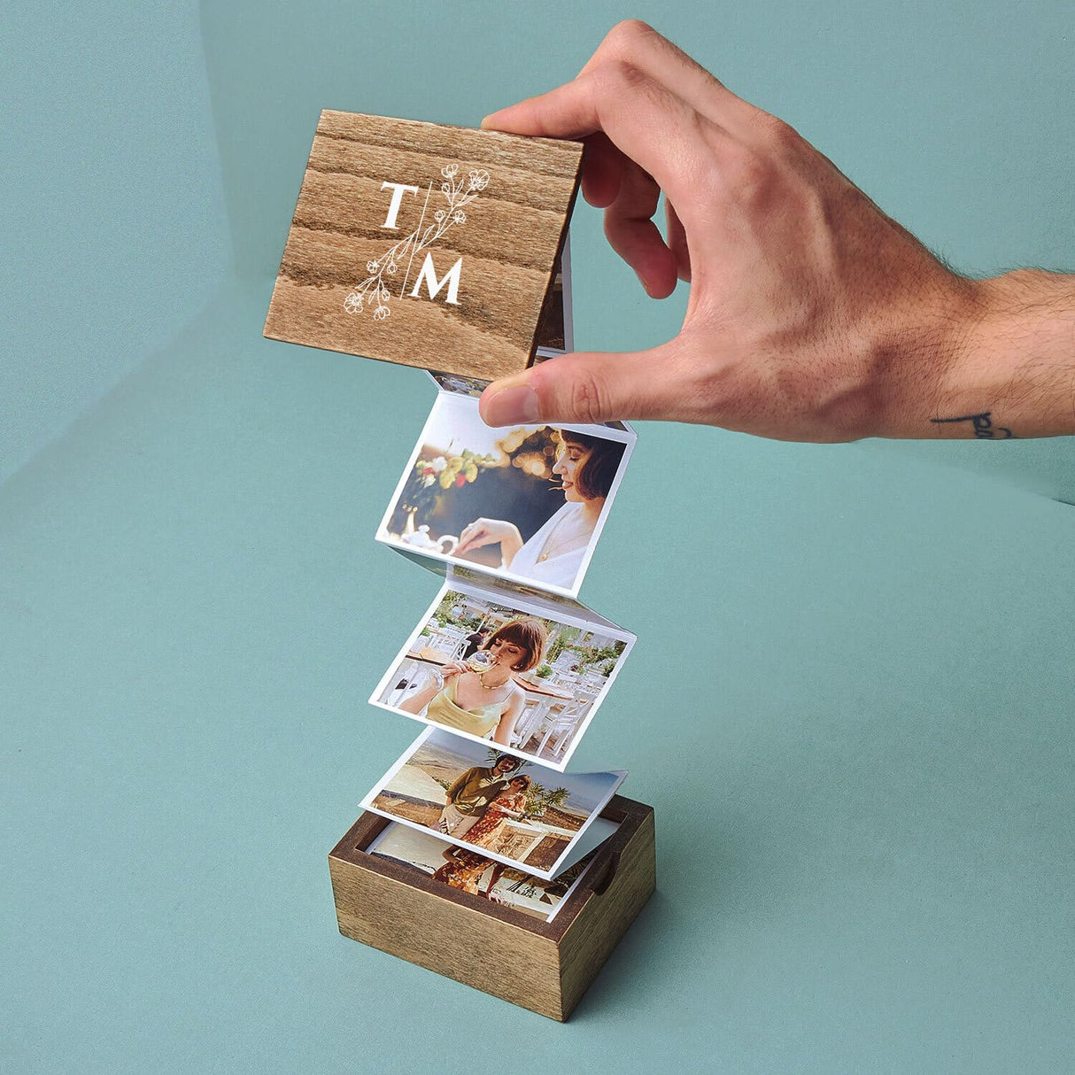 udelf Personalized Wooden Accordion Photo Box - Custom Photo Gift Great for Weddings, Valentine's Days, Anniversaries, and Special Milestones udelf