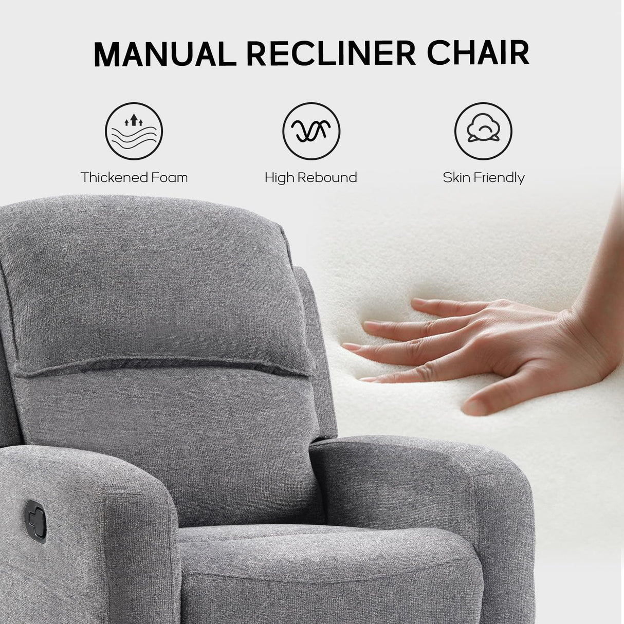 EBELLO Manual Living Room Furniture Reclining Couch Set, Soft Fabric Recliner Loveseat and 3 Seat Sofa Couch for Meeting Room, Overstuffed Backrest(Loveseat+Sofa) EBELLO