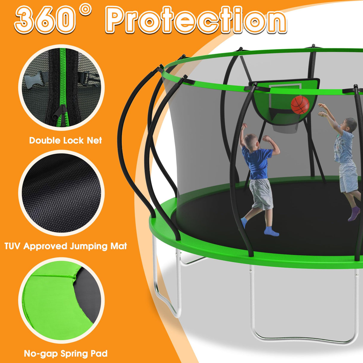 KOFUN 1500LBS 10 12 14 16 FT Tranpoline for Kids and Adults,【Curved Poles Larger Room】 Tranpolines Outdoor with Net, Ladder, Basketball Hoop, ASTM Approval- Easy to Assemble Recreational Tranpoline KOFUN
