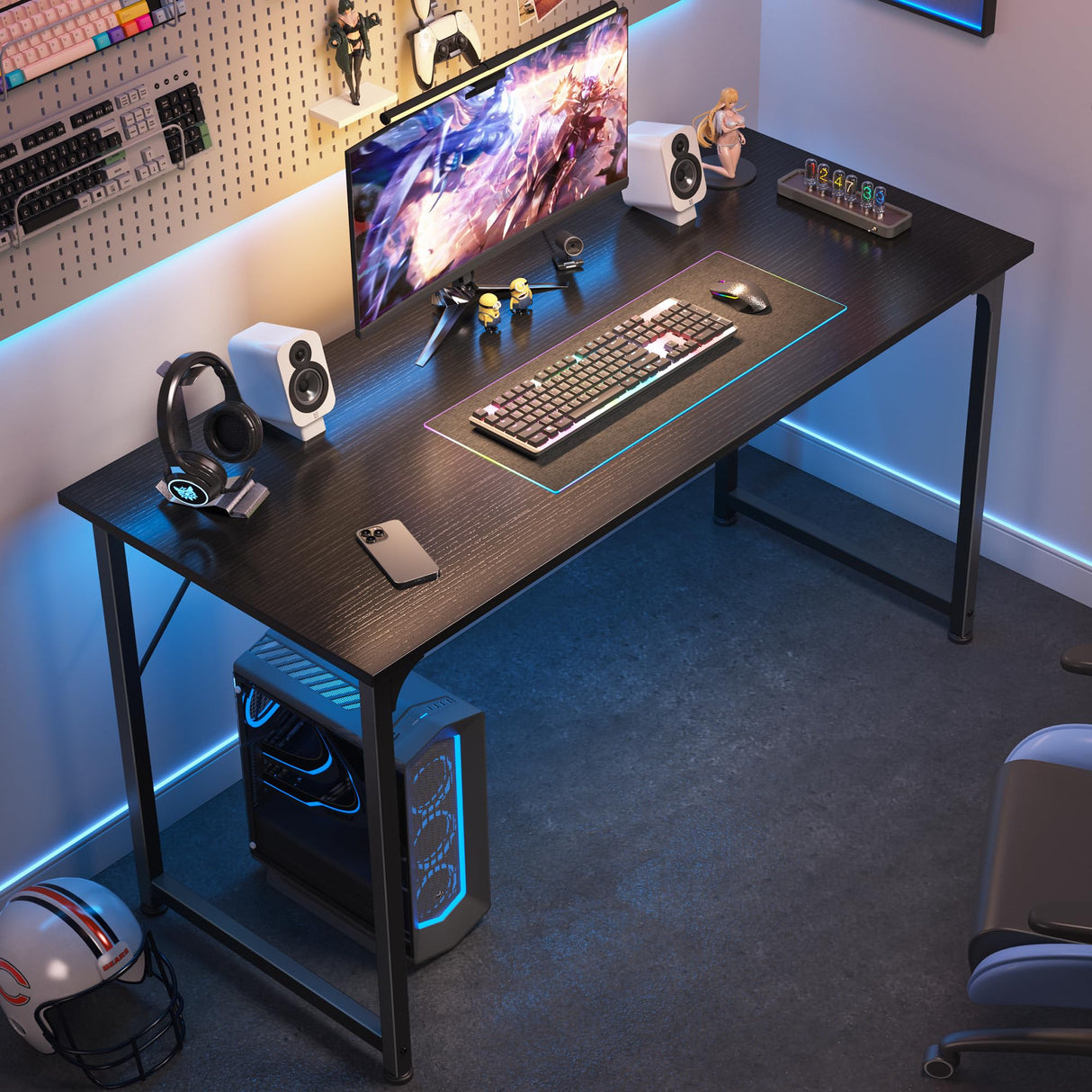 Huuger Computer Desk, 48 Inch Office Desk, Gaming Desk with Storage, Writing Desk Work Desk for Home Office, Study, Modern Simple Desk, Large Legroom, Metal Frame, Black Huuger