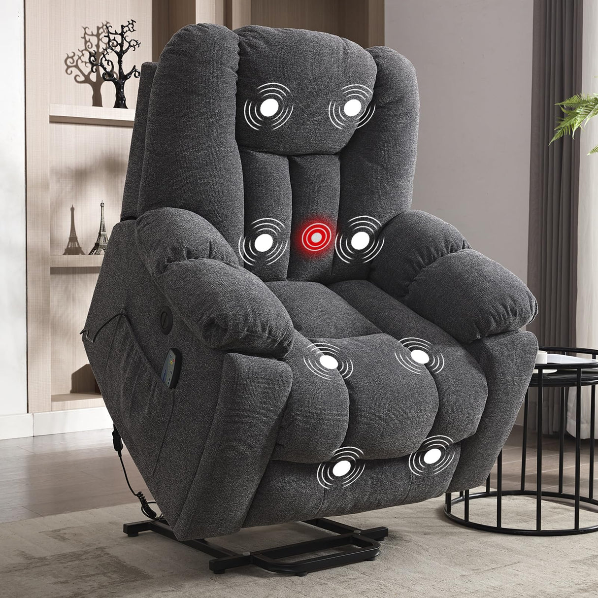 CANMOV Power Lift Recliner Chair with Massage and Heat for Elderly, Overstuffed Wide Recliners, Heavy Duty and Safety Motion Reclining Mechanism with USB Ports, 2 Concealed Cup Holders, Smoke Gray CANMOV
