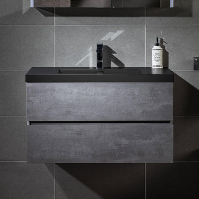 WOODBRIDGE 36 in. W x 19 in. D Wall Mounted Floating Bathroom Vanity in Gray with Quartz Sand Composite Vanity Top in Matte Black