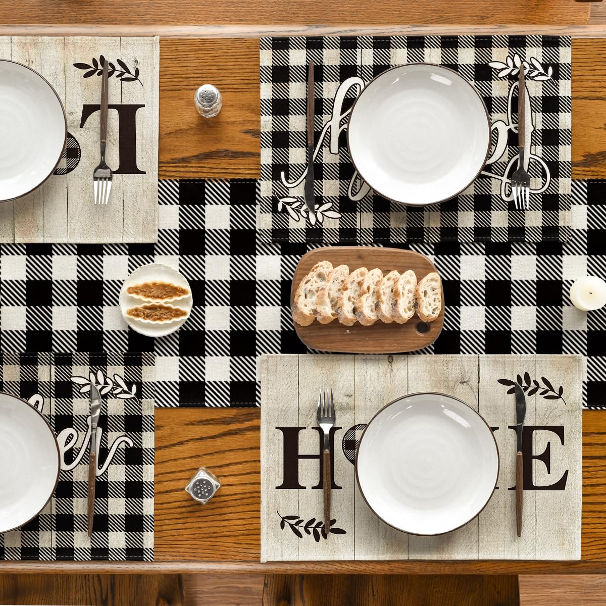 Artoid Mode Love Family Home Together Buffalo Plaid Placemats Set of 4, 12x18 Inch Farmhouse Table Mats Party Kitchen Dining Decoration Artoid Mode