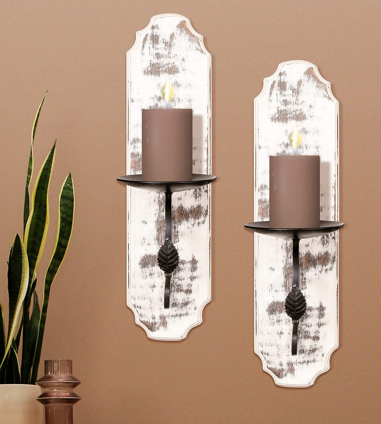 Wallmounted Pillar Candle Sconce,Wall Mount Rustic Candleholders, Wood Candle Holders,Floating Shelves,Hanging Shelf,Farmhouse Wall Décor,Large Wooden Handmade Sconces-15.5x4x6 White Wash Set of 2 Bedding Craft