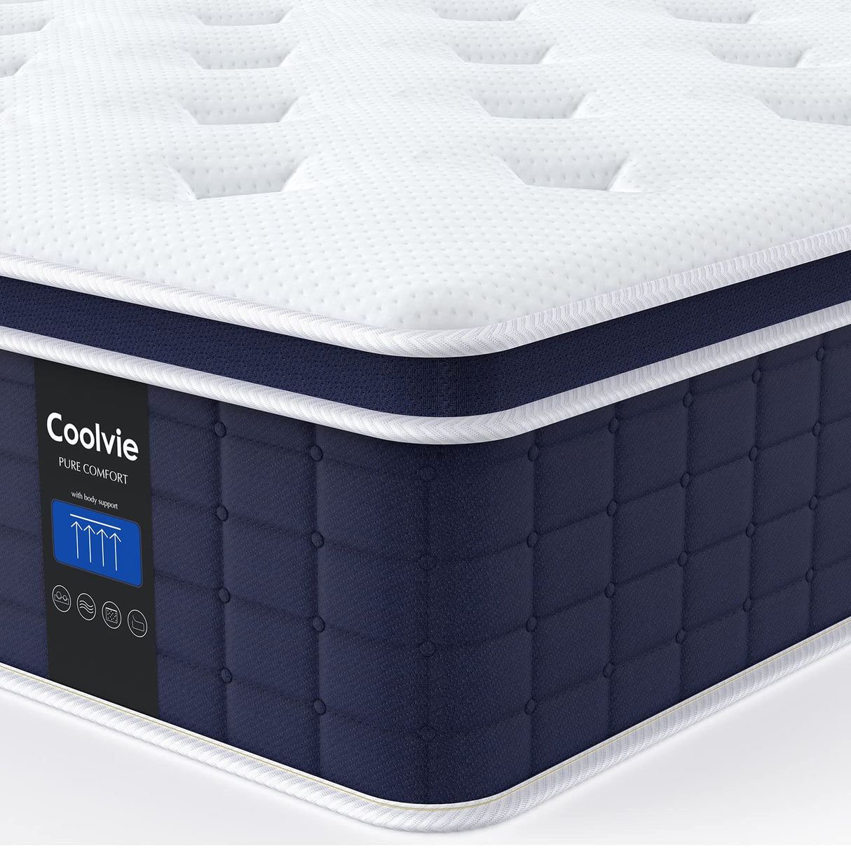 Coolvie 12 Inch King Size Mattress, Hybrid King Mattress in a Box, 3 Layer Premium Foam with Pocket Springs for Motion Isolation and Pressure Relieving, Medium Firm Feel, 100-Night Trial Coolvie