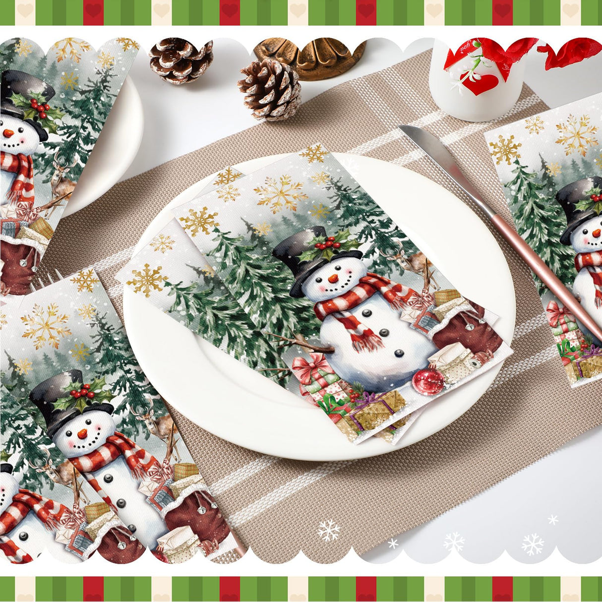 100 Pcs Christmas Guest Napkins 2 Ply Snowman Disposable Paper Napkins for Decoupage Snowflake Elk Xmas Tree Decorative Winter Christmas Cocktail Guest Hand Towel for Party Table Dinner Bathroom Janlaugh