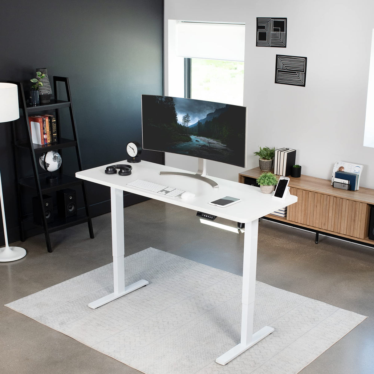 VIVO Electric 60 x 24 inch Standing Desk Workstation, Memory Controller Height Adjustment, 1B Series, One-Piece White Top, White Frame, DESK-KIT-1W6W VIVO