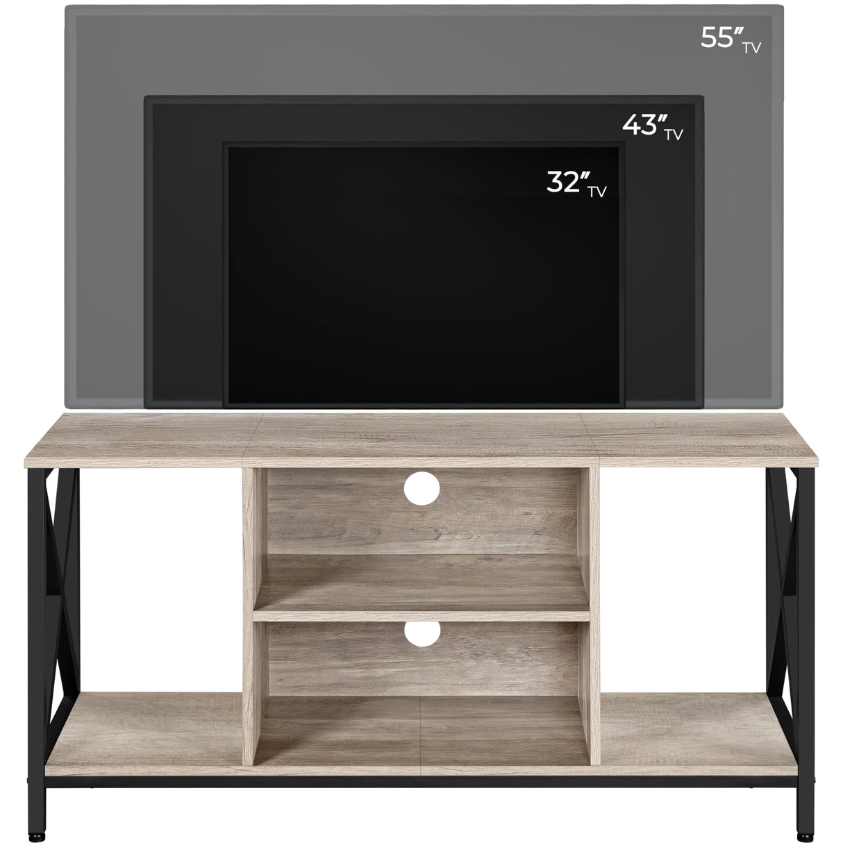 Yaheetech Industrial TV Stand for 55 Inch TV, Entertainment Center Media Console Table with Open Storage for Living Room, Wood Modern Furniture, Gray Yaheetech