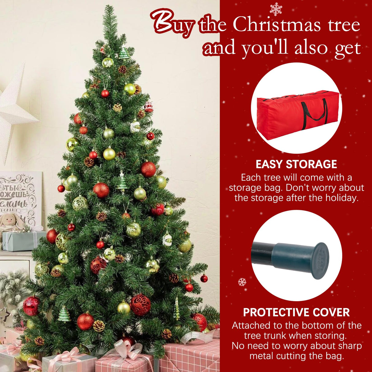 6ft Artificial Christmas Tree, Arbol de Navidad with 1000 Branch Tips, Fake Christmas Tree, Premium Spruce Xmas Tree with Fold-Able Metal Base Stand CRSTAFU