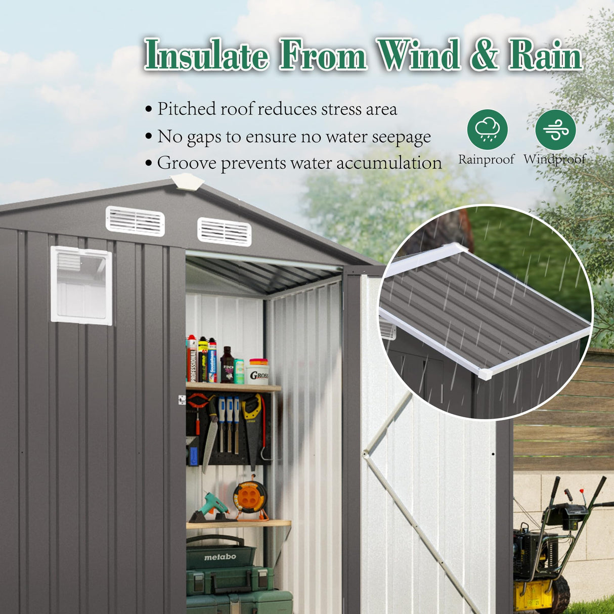 Vigo huseeo 6x3.6FT Outdoor Storage Shed, Galvanized Steel Garden Shed with Lockable Door & Window, Waterproof Metal Tool Storage for Garden, Backyard, Patio, Lawn(Peak Roof) Vigo huseeo