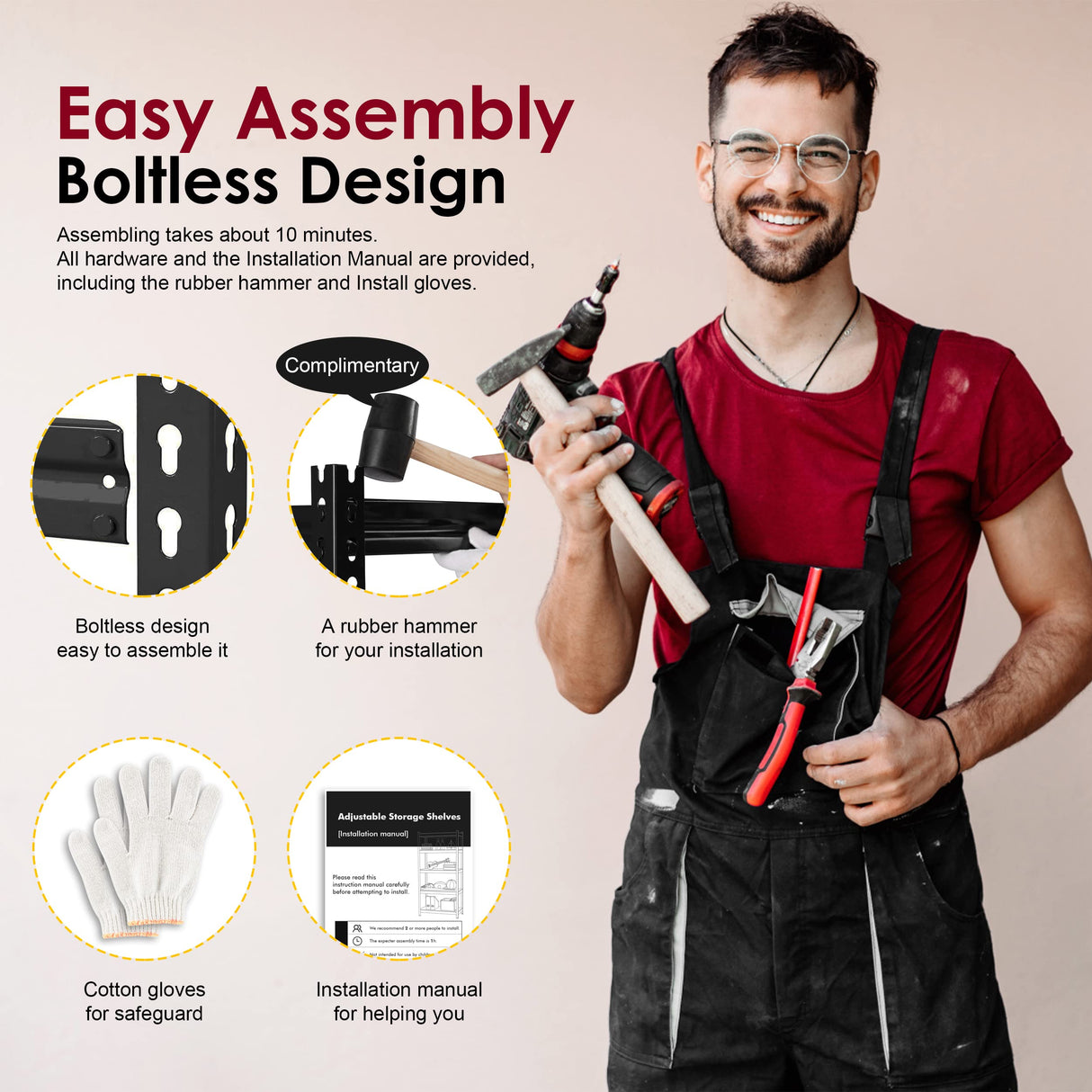 Prilinex Heavy Duty Storage Shelves - 5-Tier Adjustable Metal Garage Shelving Unit, Standing Utility Shelf Racks for Pantry Warehouse Kitchen, 28" W x 12" Dx 59" H, Black Prilinex