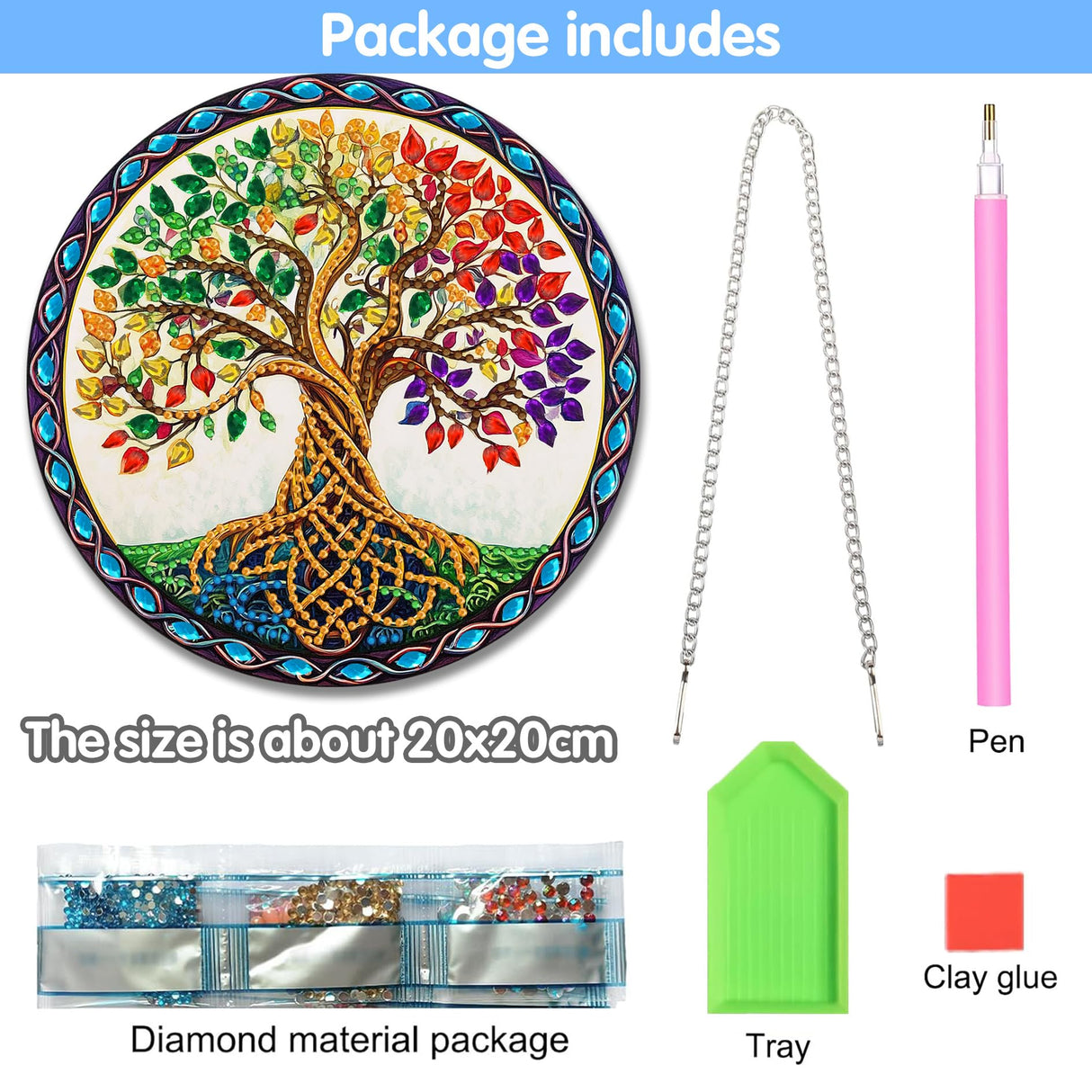 Reofrey Hanging Diamond Art Kits for Adults - 8x8 Inch Tree Acrylic Board Double Sided Pattern Diamond Painting Suncatcher Pendant, DIY Crystal Art for Home Wall or Window Decoration Handmade Gift Reofrey