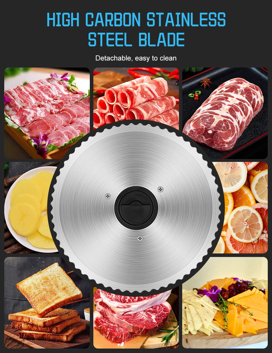 Meat Slicer,TOKASS Electric Deli Food Slicer with Removable 7.5’’ Stainless Steel Blade, Adjustable Thickness Meat Slicer for Home Use, Child Lock Protection, Easy to Clean, Food Slicer Machine-Silver TOKASS